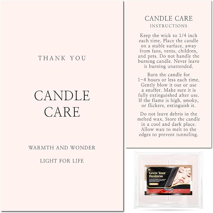 100 pack - Premium Handmade Candle Care Instruction Cards Beige 2x3.5 in, Small Business | Soy Bees Wax Melt, Candle Makers, Making Supplies Kit Set, Containers, Jars, Pot, Package