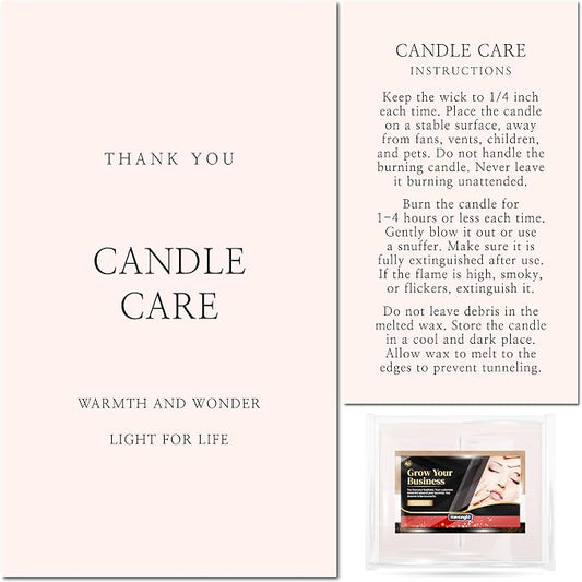100 pack - Premium Handmade Candle Care Instruction Cards Beige 2x3.5 in, Small Business | Soy Bees Wax Melt, Candle Makers, Making Supplies Kit Set, Containers, Jars, Pot, Package