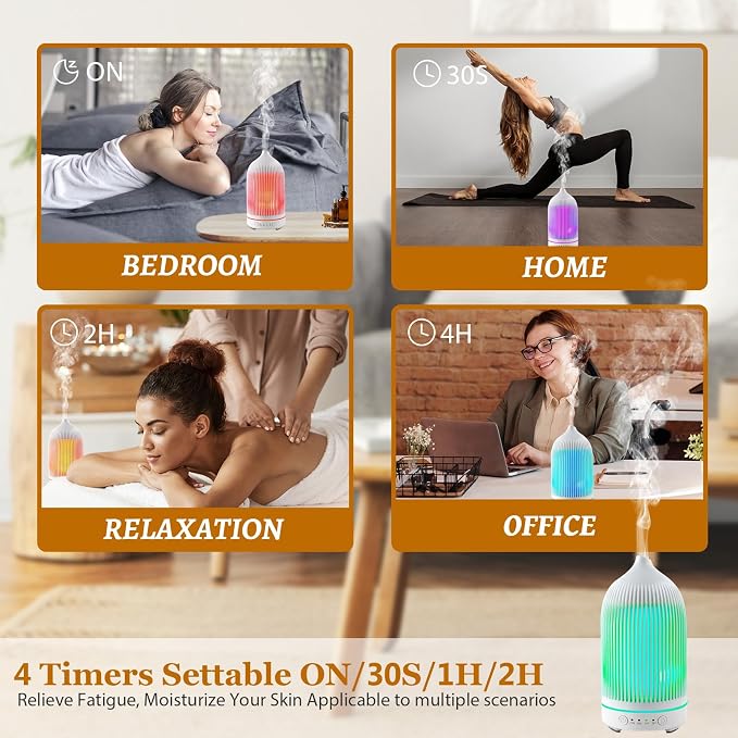 Essential Oil Diffuser 200ML Aromatherapy Diffuser Cool Mist 7 Color & Waterless Auto Off, Air Diffusers for Home Office Bedroom(White)