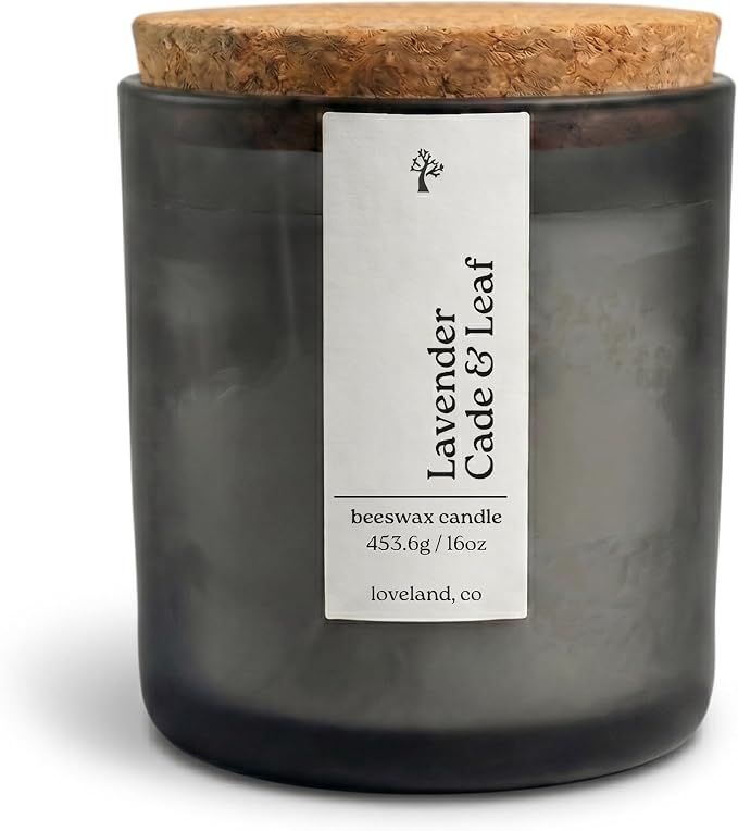Aspen & Oak Luxury Beeswax Candle 16oz - Long Burning Pure Beeswax Candles, Non Toxic, Natural, Clean, Essential Oil Scented Organic Candles, Home Decor & Gifts - Lavender Cade & Leaf
