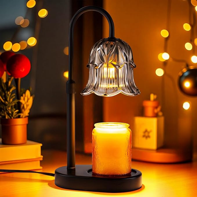 Candle Warmer Lamp Adjustable Timer Electric－ Gray Flower Shaped Wax Melting Lamp