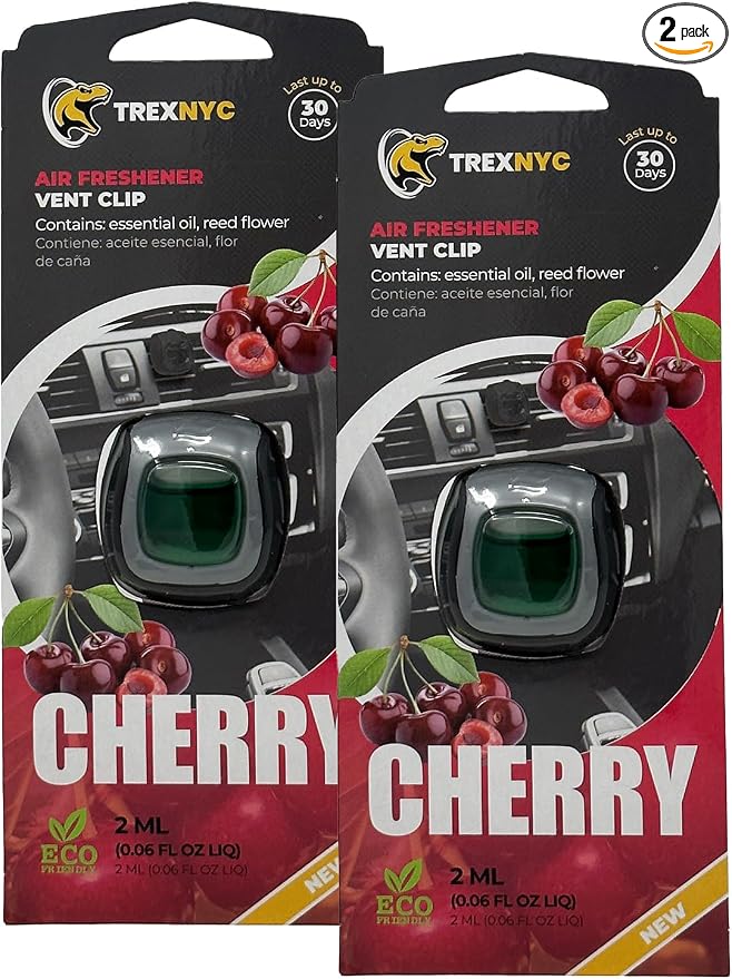 Car Air Fresheners Vent Clips, Essential Car Odor Eliminator, Perfect Scented Car Accessories, For Long Lasting Fragrance up to 30 days, 0.07 FL.OZ (Cherry, 2 Packs)