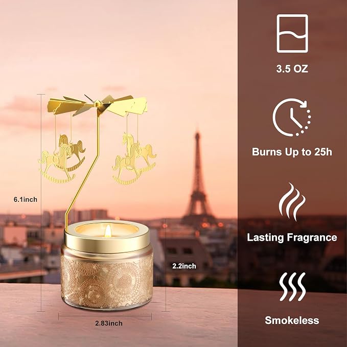 Rotatable Osmanthus Flower Scented Candle, Gifts for Women, Single-Wick with 20 Hours of Burn Time, Ideal for Creating Relaxing Ambience & Holiday Gifting (Merry-go-Round)