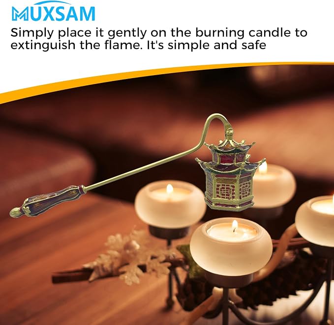 MUXSAM Vintage Candle Snuffer, Handheld Candle Extinguisher with Long Handle Wick Flame Snuffer Metal Candle Accessory for Home Decoration, Retro Pagoda