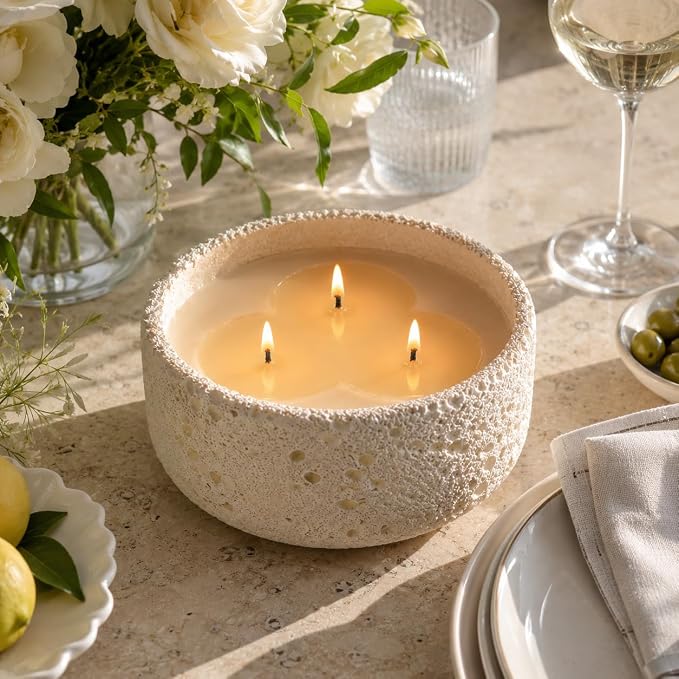 Viyffo Large 20oz Scented Candle – Creamy Vanilla, 3 Wick Non Toxic Soy Candles for Women & Men, Matte Ivory White Ceramic Jar Perfect for Home Fragrance, Elegant Room Décor & Premium Gift