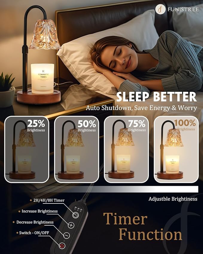 Small Candle Warmer Lamp with Timer, Adjustable Flower Lamp Warmer for Jar Candles, Unique Women Gifts for Birthday, Dimmable Candle Heater, Mothers Day Gifts, Cute Wax Warming Light with Wood Base