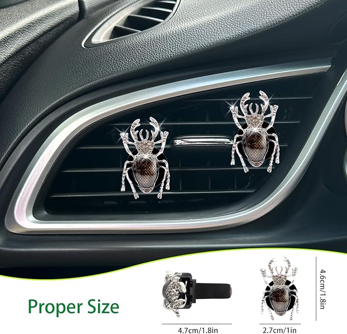 ORIESSE Beetles Car Decor,Bugs Car Air Freshener Vent Clips,Black Bling Rhinestone Enamel Insects Dashboard Decorations Accessories for Women Teens,Refillable Clip On Diffuser