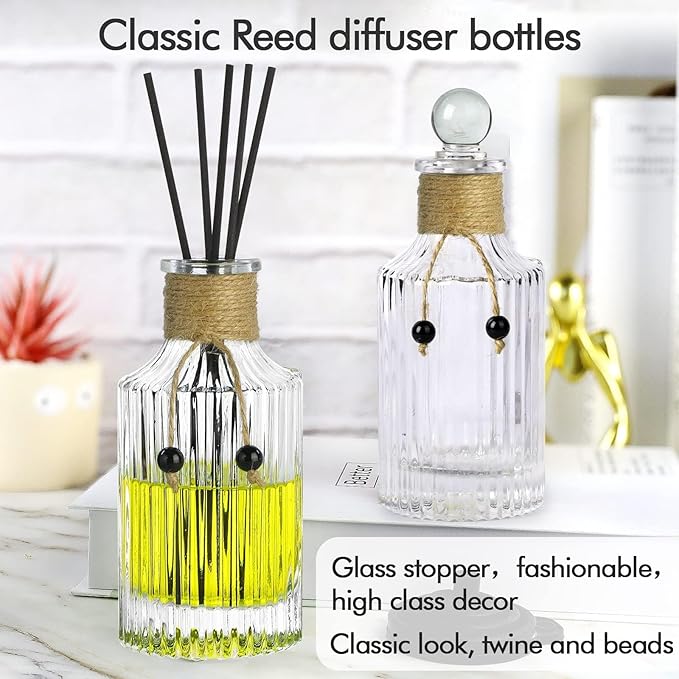 Reed Diffuser Bottle Glass Diffuser Bottles 8oz/250ml Set of 4 Empty Essential Oil Clear Decorative Bottle with Stoppers and Reed Sticks Bulk Reusable Perfume Jar
