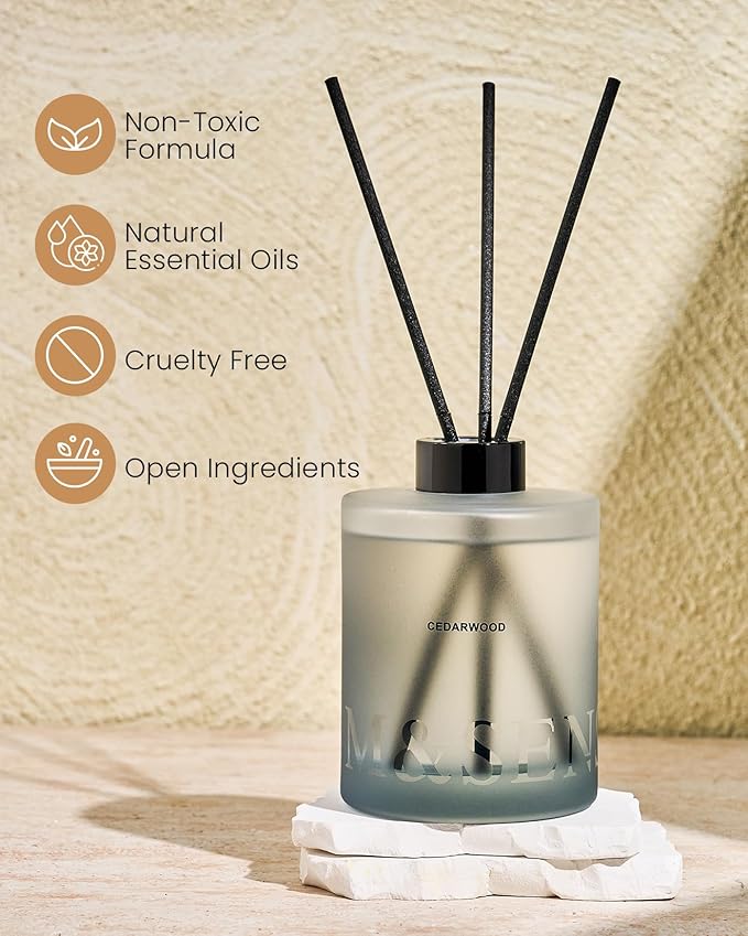 M&SENSE Cedarwood Reed Diffuser Set - 16.9 fl oz Large Room Scented Diffuser with Sticks, Long-Lasting Non-Toxic Home Fragrance Gifts for Bedroom, Bathroom & Office