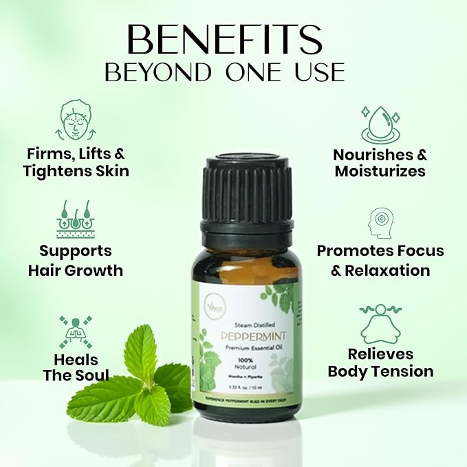 My ACE Peppermint Essential Oil 0.33 Fl Oz - Pure & Natural - Premium Grade for Aromatherapy, Diffuser, Skin, Hair, Massage, Candle & Soap Making, Home - Glass Bottle with Dropper - Long Lasting Scent