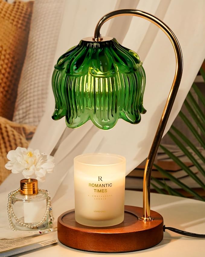 Funistree Green Candle Warmer Lamp with Timer, Christmas Gifts, Dimmable Flower Candle Lamp Warmer, Vintage Birthday Gifts for Women, Mom, Female Friend, Aromatic Candle Light for Yankee Candles