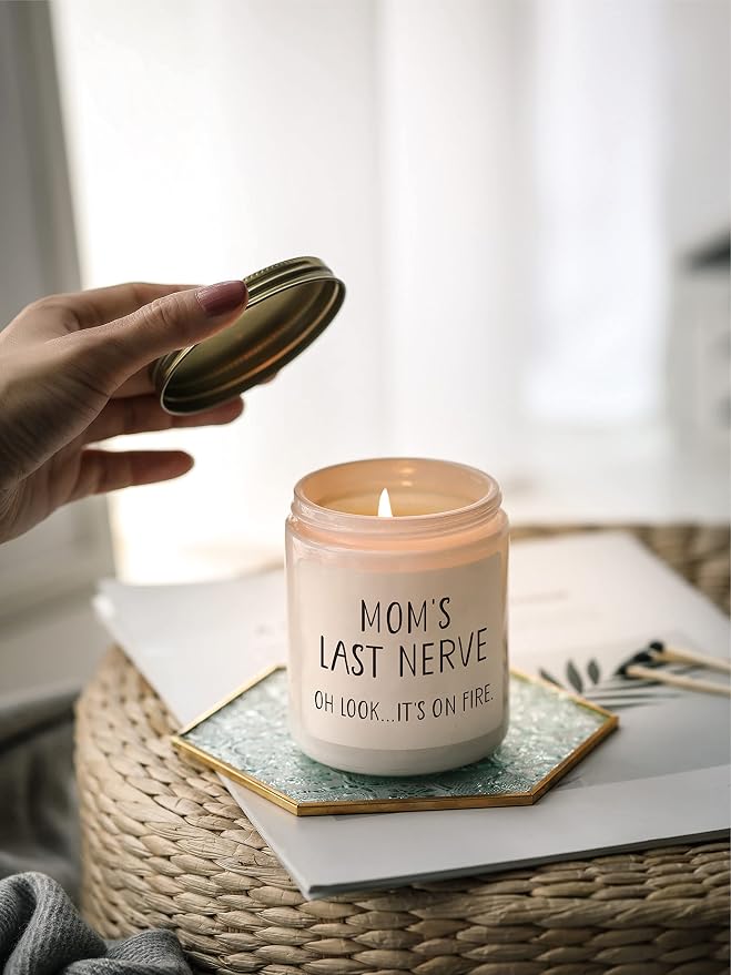 Moms Last Nerve Candle, Funny Mothers Day Gift for Mom, Oh Look It's on Fire, Vanilla Lavender Scented Candles from Daughter Son