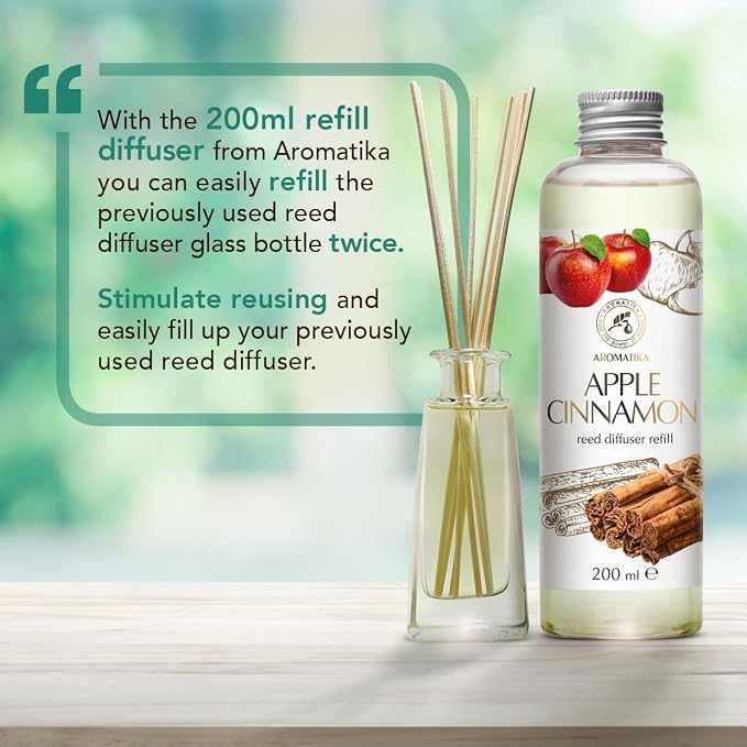 Reed Diffuser Refill Apple-Cinnamon 6.8Fl Oz - Room Fragrance with Cinnamon Essential Oil - Home Fragrance - Air Freshener - Aromatherapy - Spa - Home - Office - Club - Restaurant - Boutique