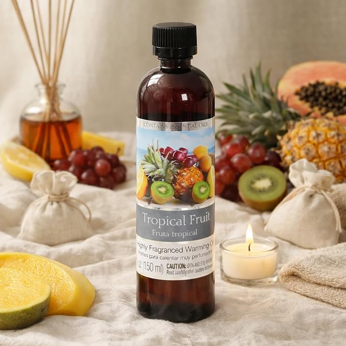 Hosley Tropical Fruit Fragrance Warming Oils, Set of 2, 5oz Each. Ideal Gift for Weddings, spa, Reiki, Meditation, Bathroom Settings.P1