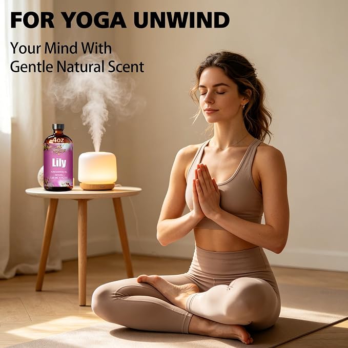 Lily Essential Oil, Lily Oil 4 Fl Oz 120ml for Diffuser Yoga Soap & Candle Making – with 0.33 Oz Roller Ball & Dropper YHSESSE Essential Oils