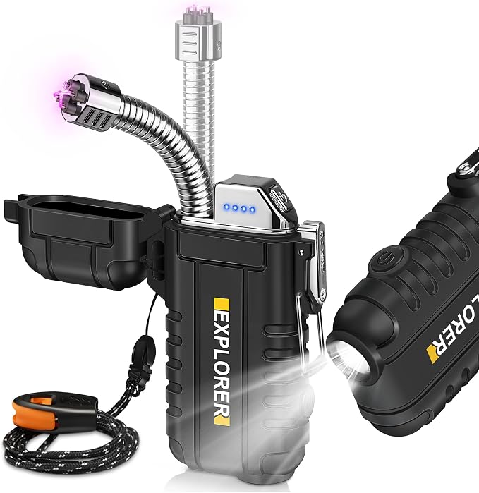 Lafagiet Electric Lighter USB C, Powerful Dual Arc Plasma Flame, with Flashlight, Wind & Waterproof Lighters for Candle, Camping, Grill, Emergency