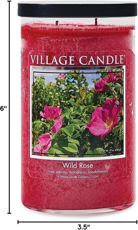 Village Candle Wild Rose Large Tumbler Glass Jar, Scented Candle, 19 oz., Pink