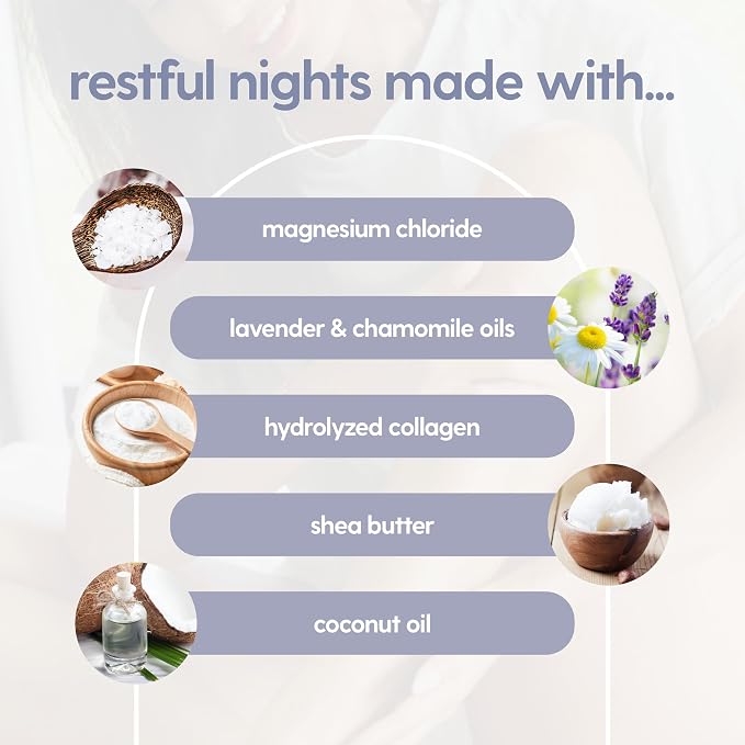 Lavender & Chamomile Magnesium Lotion for Sleep, Relaxing Nightime Cream for Leg Cramps, Sore Feet and Joints | With Moisturizing Shea Butter, Coconut Oil, Collagen, Stem Cells, 8 fl oz by M3