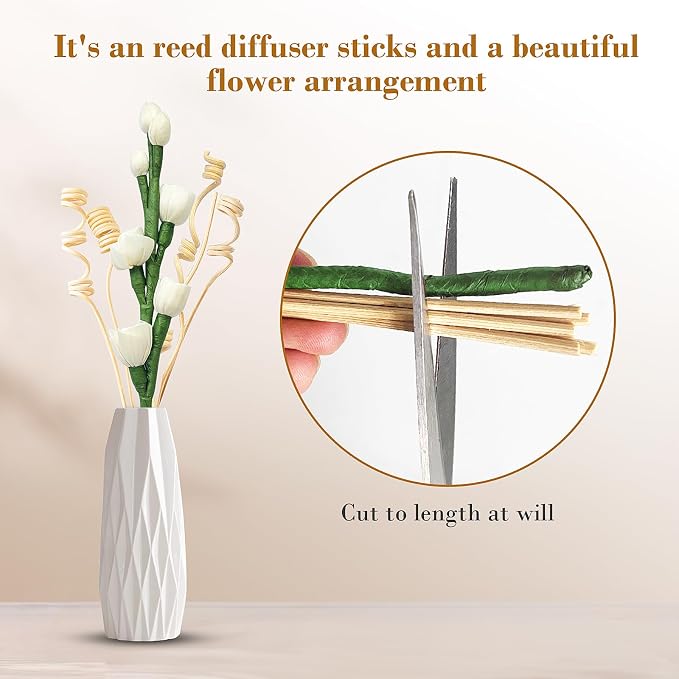 Reed Diffuser Sticks,Reed Diffuser Sticks Flowers,Reed Diffusers for Home,Bathroom Diffuser,Diffuser Set with Sticks,Natural Flower,White/Green