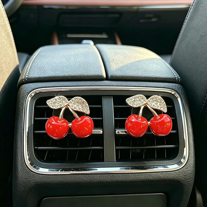 4 Pack Cute Red Cherry Car Air Vent Diffuser with Replaceable Refills, Clip-On Car Air Freshener, Auto AC Vent Decor Accessories, Aromatherapy Ornament Gift for Women