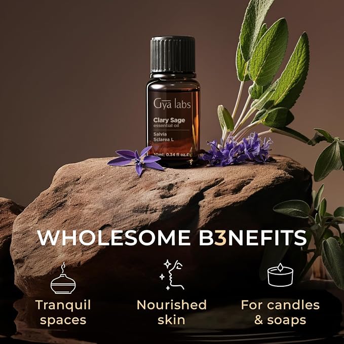 100% Pure Clary Sage Essential Oil - 0.34 Fl Oz - Clary Sage Oil for Hair, Skin, Diffuser, Aromatherapy & DIY Candle Making Scent