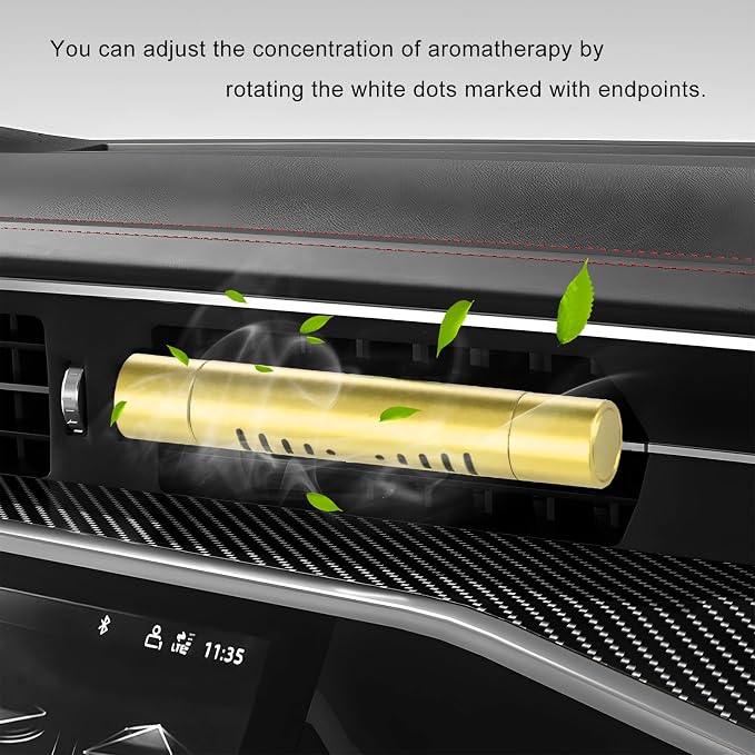 2 PCS Car Air Freshener Diffuser Vent Clips, Refillable Cylindrical Oil Diffuser Clip with 12 Unscented Refill Sticks, Essential Vent Air Freshener Interior Decor for Women Men (Golden)