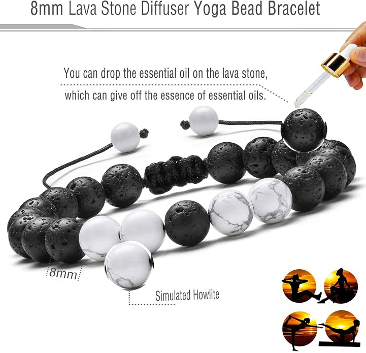 Men Women 8mm Lava Rock Aromatherapy Anxiety Essential Oil Diffuser Bracelet Braided Rope Natural Stone Yoga Gifts Beads Bracelet Bangle-21017