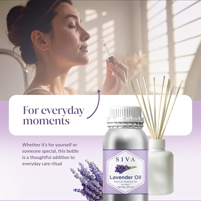 Siva Lavender Essential Oil 16 Fl Oz – for Diffuser, Skin & Hair Care – Ideal for Aromatherapy, Massage & DIY Blends