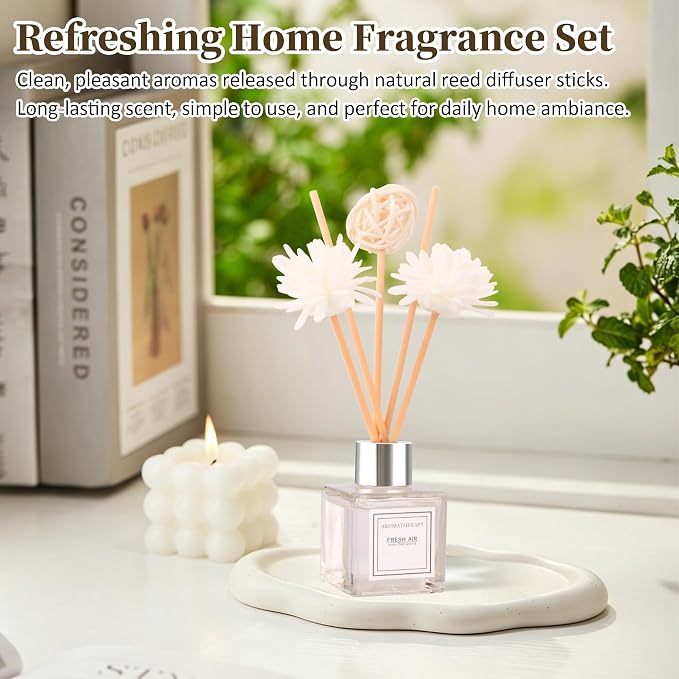 Reed Diffuser Set of 2, Lemon Scent Oil Diffuser with Sticks for Home Fragrance, Office Living Bedroom Decoration, Bathroom Decor and Accessories, Air Fresheners Gift Set, 1.7 fl oz/50ml x 2