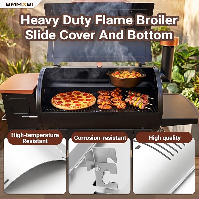 Flame Broiler Slide Cover Bottom Kit, Replacement for Pit Boss PB1000, PB1100, PB1150, PB1600 Series Pellet Grill,for Pit Boss Smoker Grill Replacement Parts PB1100PS1, PB1100PS1-W007