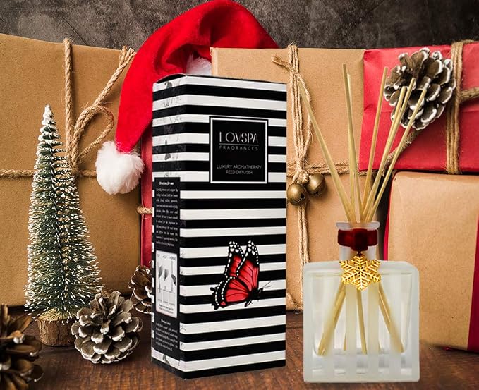 Reed Diffuser Set, Holiday Scented Oil Diffuser with Sticks, Home Fragrance Accessories for Bathroom Shelf Decor, Aroma Diffusers for Home or Office Desk, USA Made