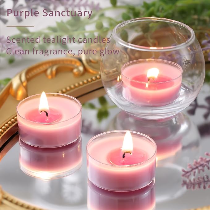 DEVI Eucalyptus & Lavender Highly Scented Tea Lights Candles 12 Pack, 3.5-4 Hours Natural Palm Tea Candles for Home Scented, Small Votives with Essential Oils for Home Aromatherapy, Gifts for Woman