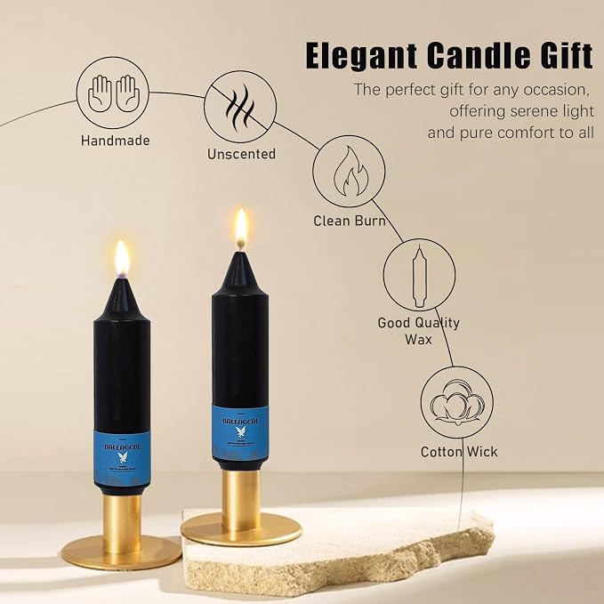 Smokeless Candlesticks Short Taper Candle,Unscented 5 Inches Black Candle Sticks Dripless Tapered Candles for Home Décor Festive (4pcs-Black)