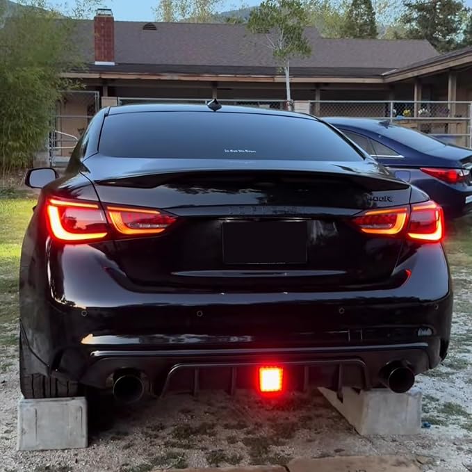 Rear Diffuser W/LED Brake Light Fit for Infiniti Q50 2018-2024 3.0t/ Luxe/RED Sport 400/ Sensory,Rear Bumper Lower Lip Splitter Spoiler Body Kit Trim Exterior Accessories(Gloss Black)