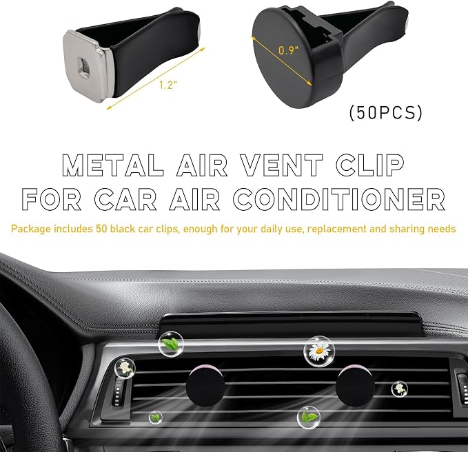 Ohleats 50 PCS Car Metal Air Vent Clips, Auto Perfume Air Outlet Clips Replacement, Air Freshener Clips with Plastic Slot Suitable for Most Vehicle, Universal Car Accessories