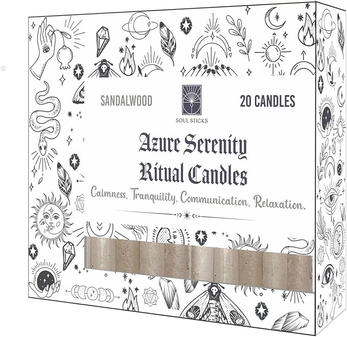 SOUL STICKS 4" Scented Ritual Candles Chime Taper Premium Candles 20 pcs for Rituals, Ceremonies, Meditation, Altar and Spells (Light Brown/Sandalwood)