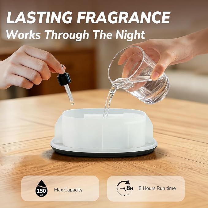 Flame Essential Oil Diffuser 150ml, Ultrasonic Aromatherapy Diffuser with 7 Color Lights, 1/2/4H Timer, Auto Shut-Off for Home Office Bedroom (Black)