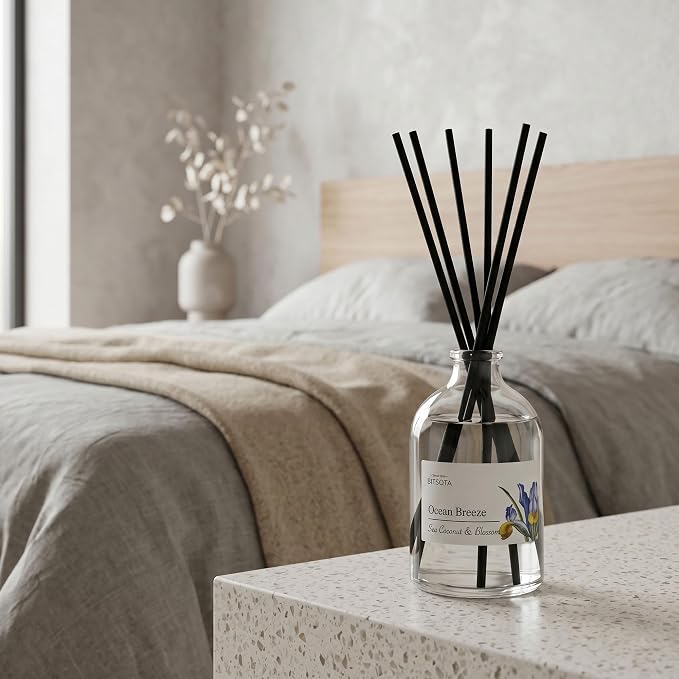 Reed Diffuser Set for Bathroom & Home, Long Lasting Essential Oil Aroma, Glass Bottle Home Fragrance with Sticks, Ideal Gift for Woman
