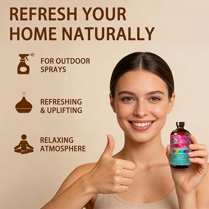 Geranium Essential Oil, Geranium Fragrance Oil for Diffuser, Massage, Humidifier, DIY Candle, Soap Making, Home, Bath, Yoga - 4 fl oz (120ml) - ZODION Essential Oils