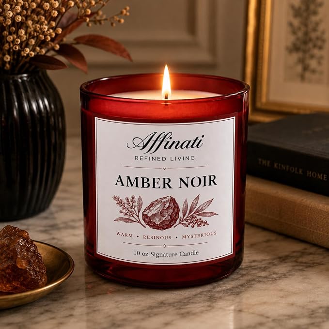 Affinati Amber Noir Signature Candle - 10 oz Luxury Soy Blend Wax Candle, Long-Lasting Home Fragrance