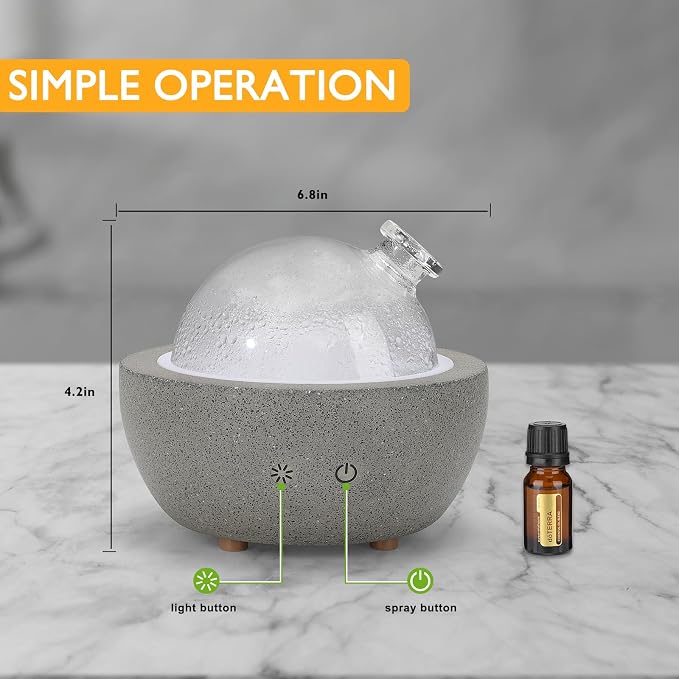Essential Oil Aromatherapy Diffuser for Home Bedroom Large Room Glass Stone Ultrasonic Air Scent Mist Aroma Diffuser 200ML Defusers—Dark Gray