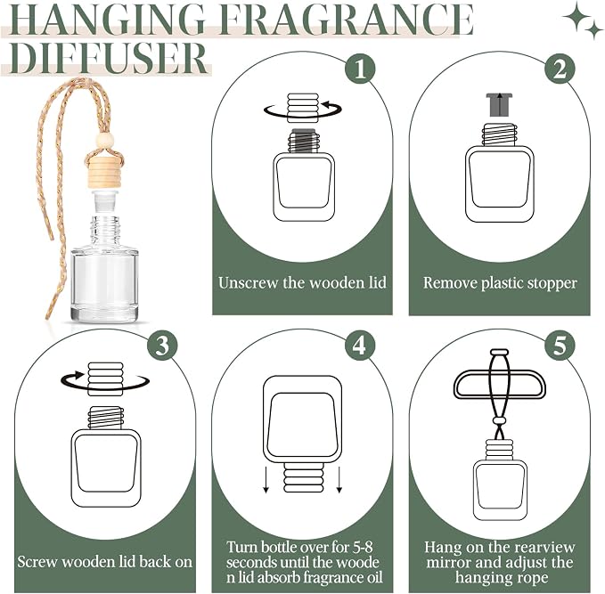 AROIC Hanging Car Air Freshener, 6 Pack Vanilla Cream Long Lasting & Refillable Air Freshener, Natural Plant Essential Oil Fragrance Aromatherapy Diffuser, Car Accessories Interior Set for Women & Men