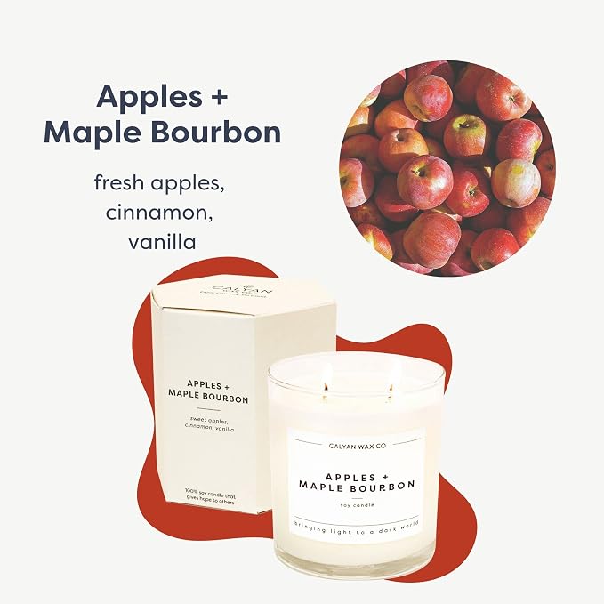 Calyan Wax Co. Apples & Maple Bourbon 2 Wick Scented Candle - 37 Hour Burn - Luxury Clean Soy Wax Candles - Long Lasting Large Glass Jar Candle for Home - 8.8oz