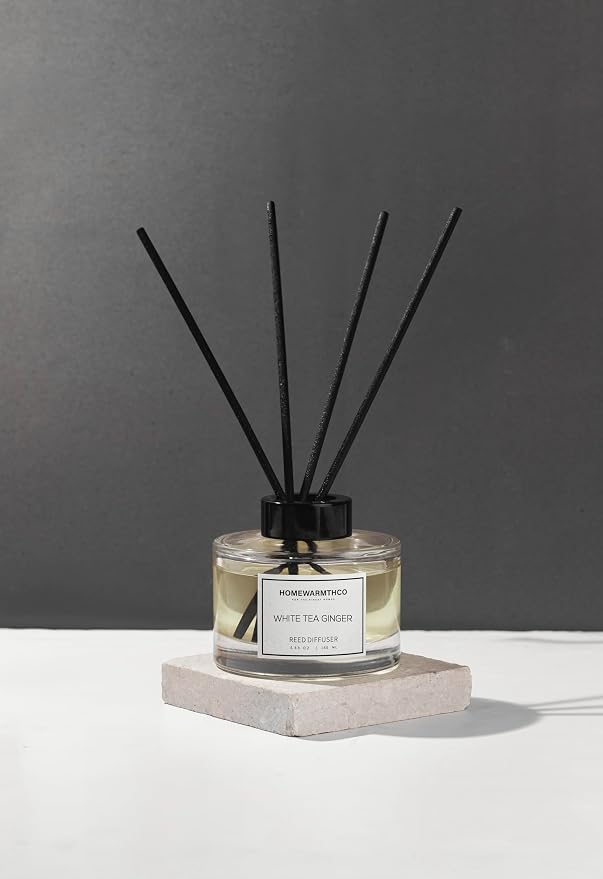 White Tea Amber Reed Diffuser Set–Luxury Natural Fragrance Reed Diffusers for Hotel, Office, Bathroom, Kitchen, Home & Shelf Decor Long Lasting Scent with Non-Toxic Oils Gift Ready 5.63 oz 160ml