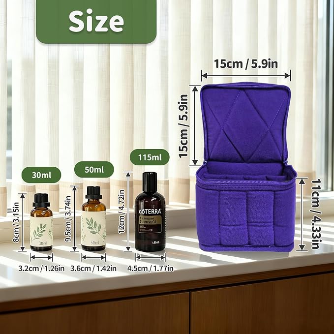 Weljoy Essential Oil Case 13 Bottle Organizer for 30ml 50ml 100ml 115ml 8oz, Travel Bag with Adjustable Dividers Foam Padded for Aromatherapy Roller Dropper Bottles (Purple, 5.9x5.9x5 in) | 30ml 50ml 100ml 115ml 8oz bottles, adjustable foam padded divi...