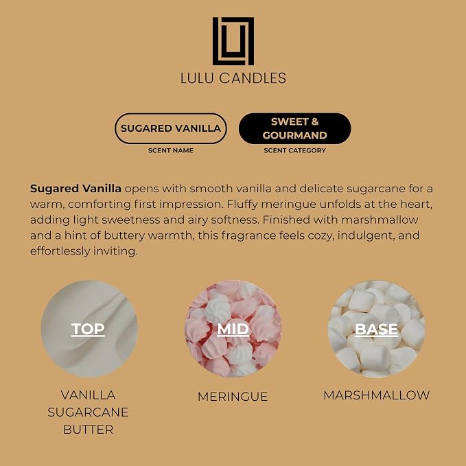 Lulu Candles | Sugared Vanilla | Luxury Scented Soy Jar Candle | Hand Poured in The USA | Highly Scented & Long Lasting- 9 Oz.