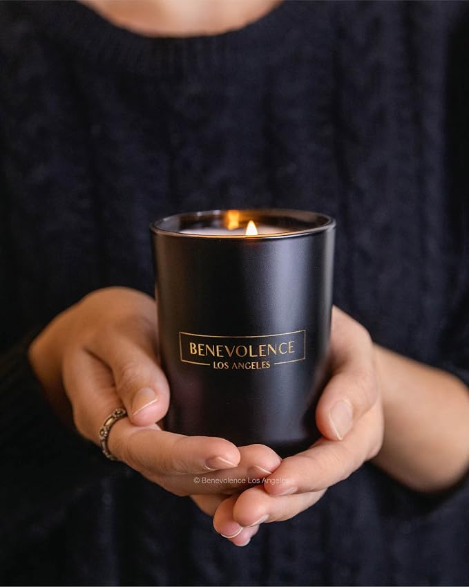 Benevolence LA Rose & Sandalwood Scented Candle – Long-Lasting, Clean-Burning – Luxury Natural Soy Candle for Home – Aromatherapy & Room Decor – 6oz