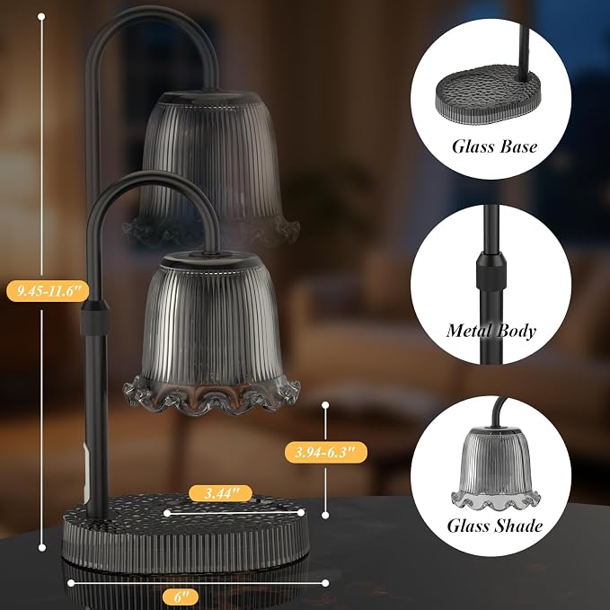 Candle Warmer Lamp with Adjustable Height - Flameless 4-Level Dimmable Wax Warmer, Timer Function & Stylish Design in Multiple Colors (Black1)