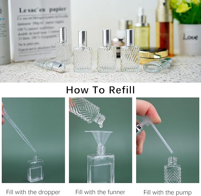 YU FENG 12pcs Glass Perfume Atomizer Spray Bottles Empty Refillable with Funnels Pipettes Dispensers for Essential Oil（13ml）