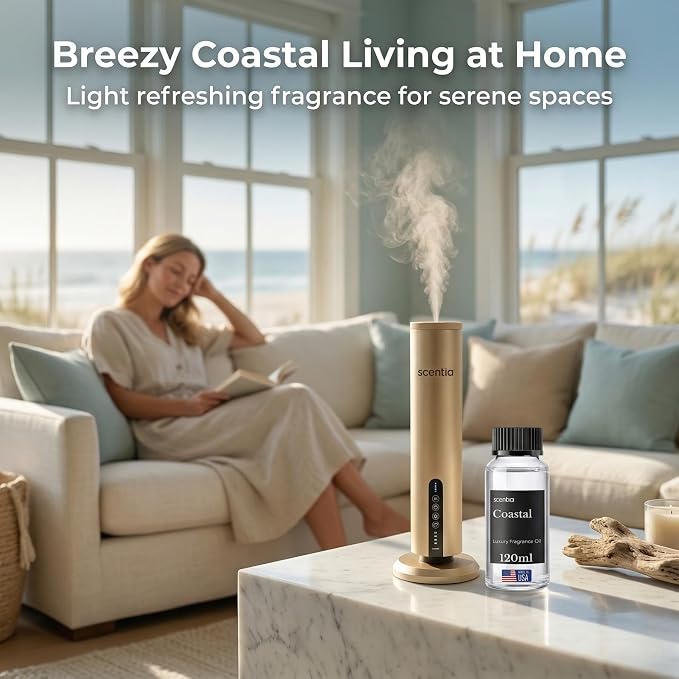 Scentia Coastal (Cabana) Diffuser Oil Refill – Hotel Fragrance Oil Inspired by 5-Star Spa – 120 mL – Jasmine, Bergamot & Sea Breeze Long-Lasting Scent for Ultrasonic & Waterless Diffusers, Made in USA